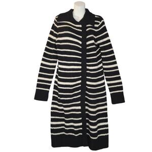 Moda International Womens M Wool Long Cardigan Sweater Duster Striped Zip Knit